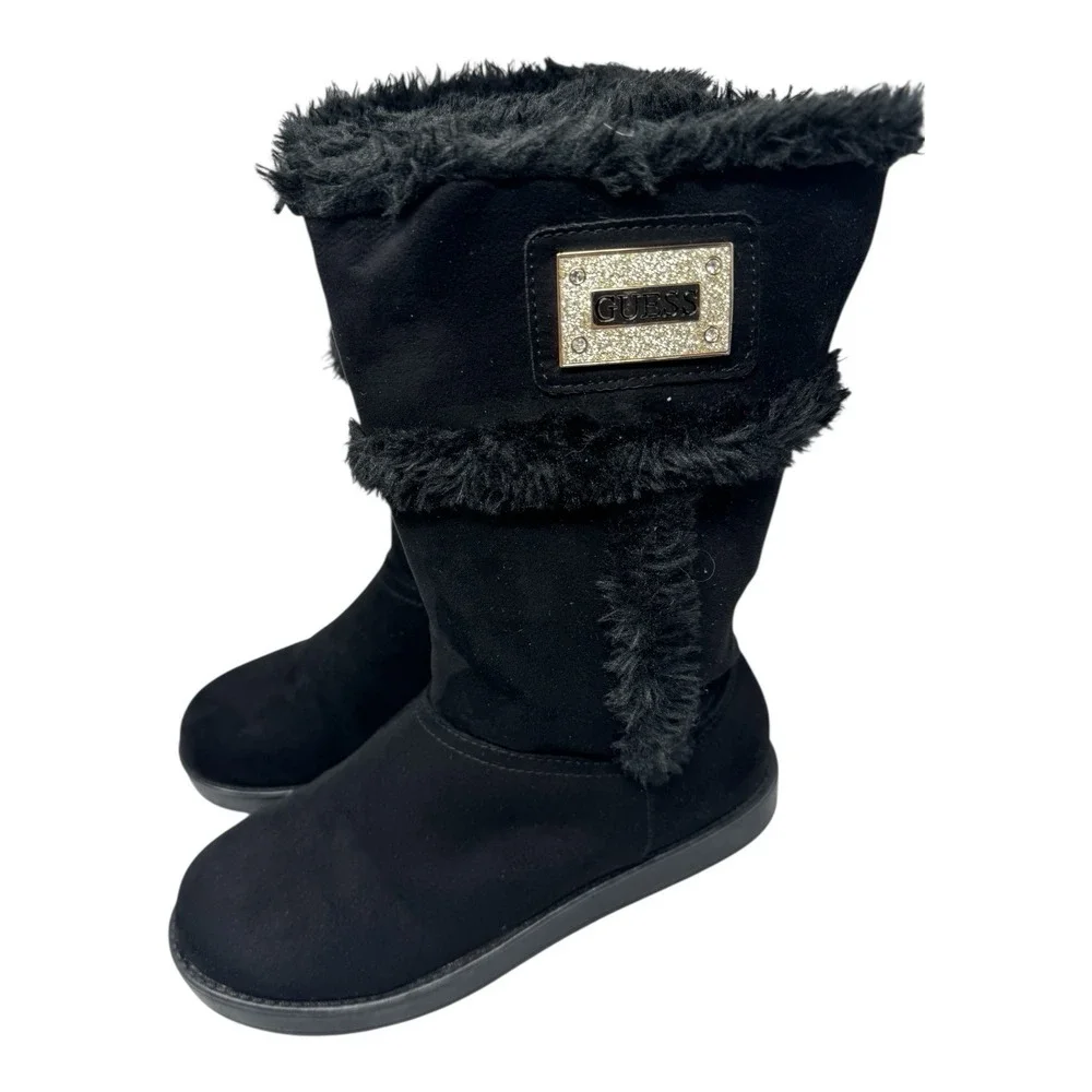 Guess🔥Black Magic 🎱Faux Suede Y2k Fur‎ Trim Bling💎Winter Boots 6 Cozy Core